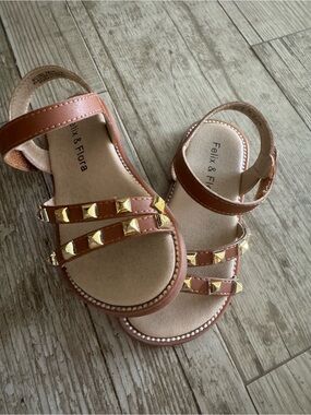 Felix & Flora Girls' Brown Studded Ankle-Strap Sandals